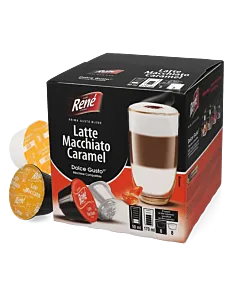 Caf&eacute; Ren&eacute; Latte Macchiato Caramel Packung und Kapsel f&uuml;r Dolce Gusto
