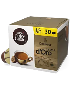 Dallmayr Crema d'Oro Big Pack package and capsule for Dolce Gusto