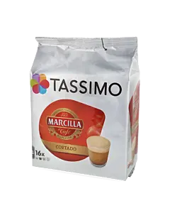 Marcilla Cortado package and capsule for Tassimo